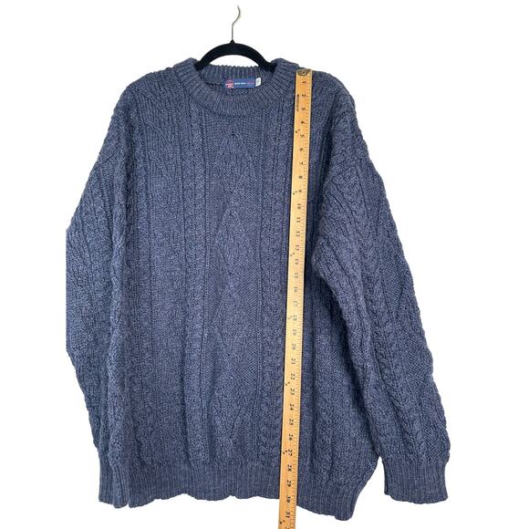 NEW! British Wool Men's XL Cableknit Aran Fisherman Sweater Hand Knit Navy Blue - Picture 6 of 8